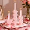 WDS WONDROUS Taper Candle Holder Set of 3 - Valentine's Day Candlestick Holders Wedding Decor, Pink Heart Ceramic Candle Sticks Holders for Table Farmhouse Decor Romantic Housewarming Gift