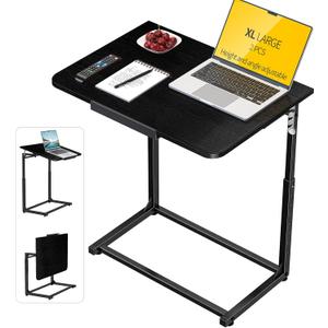 Tv Tray Table Set of 2,Extra Large Dinner Food Tray Table,Couch&Bed Eating Desk,Heavy Duty Folding Laptop Side Table with 8 Height&90° Tilt Adjustable,C-Shaped End Table with Phone Slot Black, 2 Pack