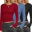 Ekouaer Womens 3 Pack Long Sleeve Shirts Fitted Tops Base Layering Tight Thermal Undershirts XS.