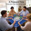 GreenD Mahjong Mat for Table 31.5"x31.5" Rubber American Mahjong Mat with Rules, Non Slip Noise Reduction Game Table Cover with Dice for Mahjong, Poker, Board, Card, Tile Games (Blue)