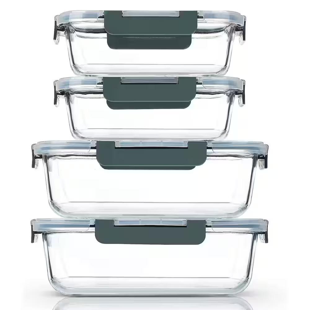 Small Glass Food Storage Containers with Lids Airtight, Microwave&Dishwasher Safe, Leak-Proof, BPA-Free, Grey, Pack 4