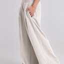 ANRABESS Women Linen Palazzo Pants Summer Boho Wide Leg High Waist Casual Lounge Pant 2026 Beach Travel Vacation Outfits (Beige, M)
