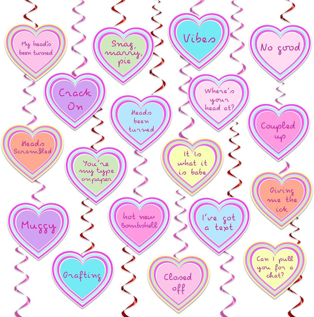 36Pcs Love Villa Island Party Decorations Set | Love Hanging Swirls with Funny Quotes Romance Themed Party Ceiling Hanging Decorations for Bachelorette Party Supplies