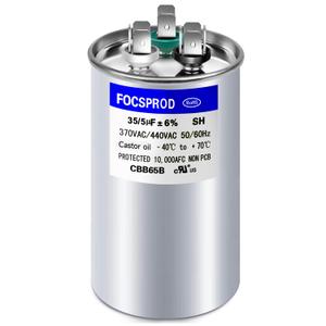 FOCSPROD 45+5 uF 45/ 5 MFD ±6% 370V/ 440V CBB65 AC Capacitor, Dual Run Round Capacitor Replacement, 45 5 uF 440 Volt HVAC for AC Unit Fan Motor Start or Heat Pump or Condenser Straight