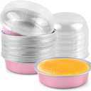 Tikxlafe 25 Pack Disposable 4 Inch Mini Pie Tins with Lids 8 Oz Golden Aluminum Pie Pan Tins for Baking Tarts, Cakes, and Quiche Ideal for Parties and Weddings-pink