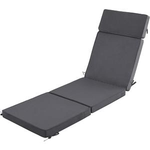 80 x 26 Inch Outdoor Chaise Lounge Cushion - Removable Cover, 4-Section Design, Water-Repellent & Fade-Resistant, 6 Tie Straps, Replacement for Patio & Pool Chairs - Dark Grey