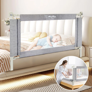 Q-MIULIKE Baby Bed Rails for Toddlers Crib Guard Rail Safety Rail Guards with Double Child Lock, 28 Height Adjustable Toddler Bed Rails (Gray, 58", 1 Piece) for King Queen Twin Full Size Bed