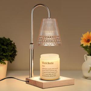 Candle Warmer Lamp, Adjustable Height & Dimmable, Candles with Timer, 2H/4H/8H Auto Off, Safe Flameless Night Light for Home Decor, Bedroom, Office, Christmas Birthday Gift for Women & Men (Amber-wood B)