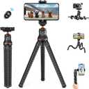 K&F CONCEPT Mini Tripod Stand, Flexible Camera Cellphone Tripod with Bluetooth Remote, 1/4'' Screw with Phone Holder&Cold Shoe, 6.6lbs Max Load Compatible with Smartphone/Canon Nikon Sony Camera, Black