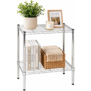 2-Tier Metal Wire Shelf, 250 lb/Shelf, Chrome Rack, 14x24x24 in
