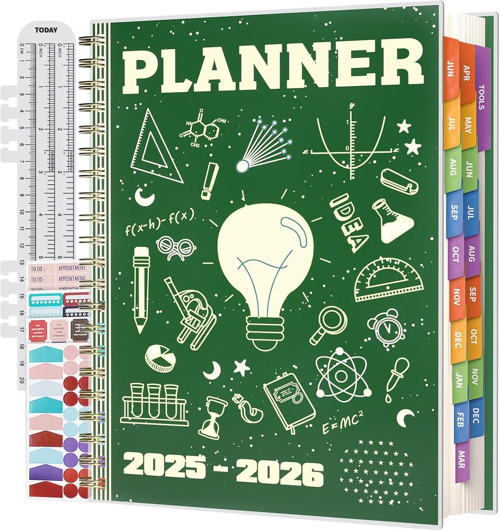 Large 2026 Planner with 7 months 2025, 8.5 x 11 Monthly, Weekly, Daily Planner with Colorful Tabs, 19 Months Calendar Agenda College School Supplies for Student Teacher Organizer(Green)