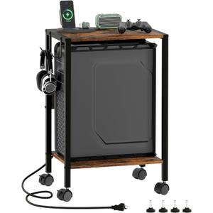 16.5" W Computer Tower Stand with Charging Station and USB Port, 2 Tier Mobile Floor PC Stand Fits Under Desk, Rolling Printer Stand with Hooks, CPU Holder Cart for Carpet, Home Office