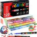 120 Colors Acrylic Paint Markers, Soft Brush Tip Acrylic Markers Set, Paint Pens for Wood, Fabric, Canvas, Glass, Stone, Canvas, Rock Painting and DIY Crafts Art Supplies