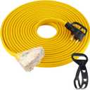 Tellegloww 35 FT Flat RV Generator Adapter Cord NEMA TT-30p to 3X 5-20R/5-15R, 30A to 110V 15/20 A Household Outlet Adapter, 10 Gauge Flat Rv Generator Extension Cord, Etl Listed, Yellow