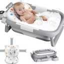 Reeple Collapsible Baby Bath Tub for Newborn to Toddler with Floating Cushion for Bath Support, Portable Baby Bath Tub with Real-Time Temperature Monitor, Baby Bath Essentials, Gray