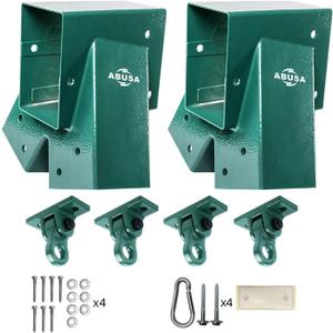 ABUSA Heavy Duty Swing Sets Brackets Including 2 Green A-Frame Swing Set Brackets and 4 Swing Hangers for Playground Equipment Mounting Parts Hardware Included (Light Green), 5.5" X 3.5" , 3.5" X 3.5"