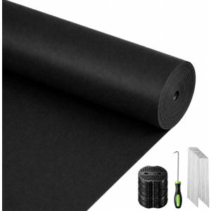 3 x 200 ft Biodegradable Paper Weed Barrier Black Heavy Duty Biodegradable Landscape Fabric with Landscape Staples and Pick Hook Stronger Weed Grass Blocker for Outdoor Garden Lawn