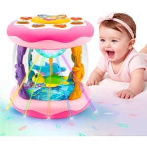 Baby Girl Toys Tummy Time Musical Light Up Ocean Rotating Projector Gifts, Small