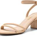DREAM PAIRS Women's Chunky Strappy Heels Square Open Toe Ankle Buckle Low Heels Sandals for Daily Wedding Party Dress (9, Nude)