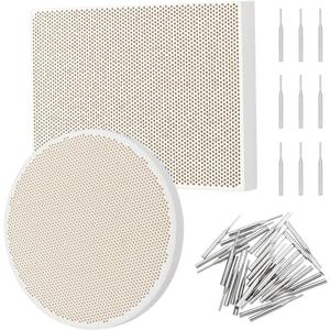 OLYCRAFT 2pcs Honeycomb Ceramic Soldering Boards Rectangle Round Soldering Honeycomb Panel Jewelry Making Tools Set with 20pc Stainless Steel Needles for Melting Casting Gold Tools Jewelry Soldering