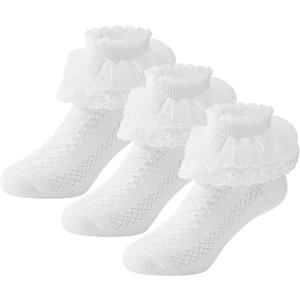2 x Zando Baby Girl Socks with Ruffle Lace Frilly, Princess Dress Dance Ruffle Socks for Toddler Girls 3/5/6 Pairs