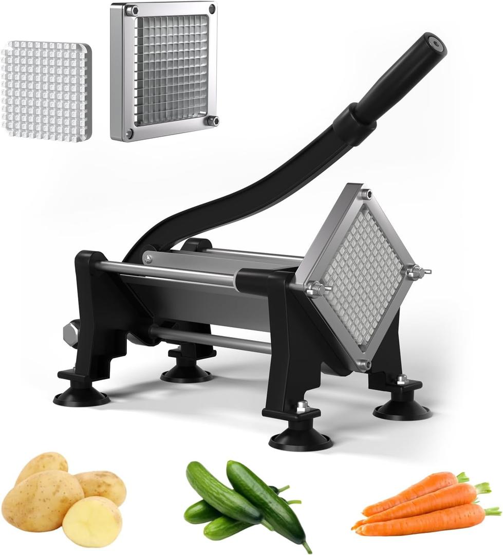 French Fry Cutter, Stainless Steel Potato Cutter with 1/4Inch Blades, Commercial French Fries Slicer for Whole Potatoes, Carrots, Cucumbers(1/4 Inch Blade)