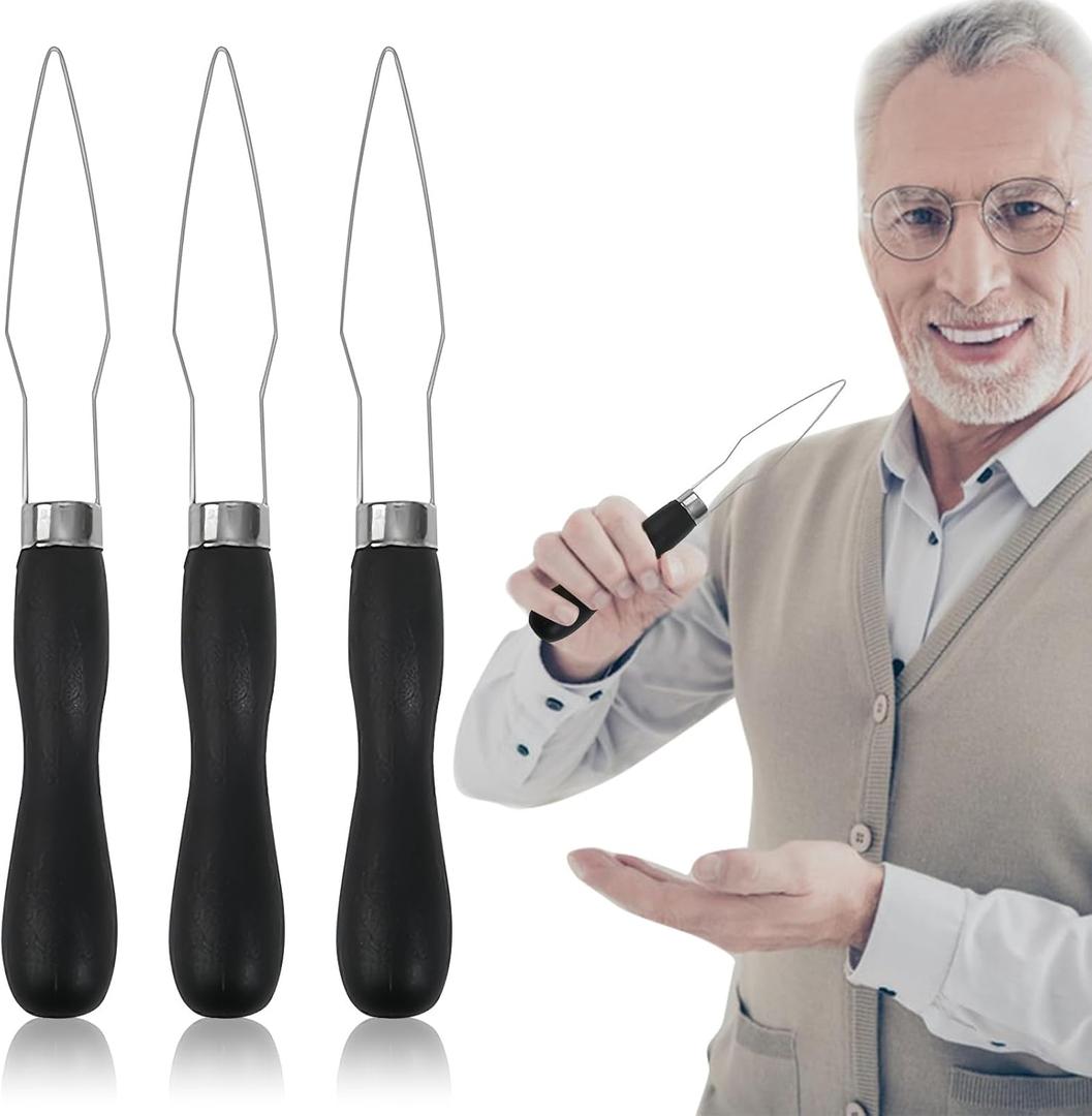 3-Pack Button Hook Assist Device with Easy-Grip Handle for Shirts, Coats, Dresses - Ideal Button Aids for Arthritis & Limited Dexterity Black