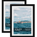 13x19 Picture Frame Set of 2, Wood Frame with Real Glass, Wide Border
Displays 11x17 with Mat or 13x19 without Mat, Horizontal or Vertical Wall Mount, Matte Black for Gallery Walls