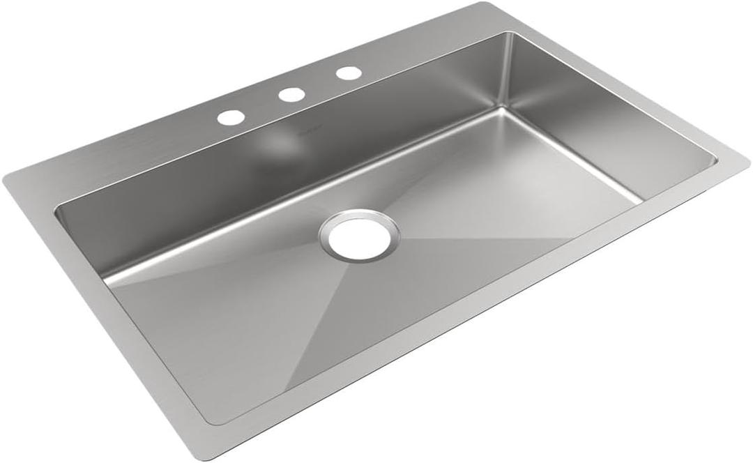 Elkay ECTSRSAD3322603 Crosstown 18 Gauge Stainless Steel 33" x 22" x 6" 3-Hole Single Bowl Dual Mount ADA Sink