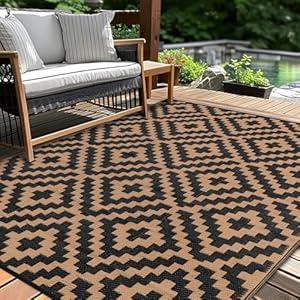 Outdoor Patio Plastic Straw Rug - 5x8 ft Outdoor Camping Rug Waterproof Reversible, Area Carpet Patios Clearance RV, Outside Porch Balcony Deck for Camper, Black & Brown Outdoor Patio Plastic Straw Rug - 5x8 ft Outdoor Camping Rug Waterproof Reversible, Area Carpet Patios Clearance RV, Outside Porch Balcony Deck for Camper, Black & Brown
