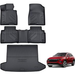 TPE Floor Mats & Cargo Liner for Hyundai Tucson 2022-2026 (No Hybrid Models) All-Weather Protection | Full Coverage | Odorless Car Mats & Trunk Tray Custom Fit Set Accessories - Black