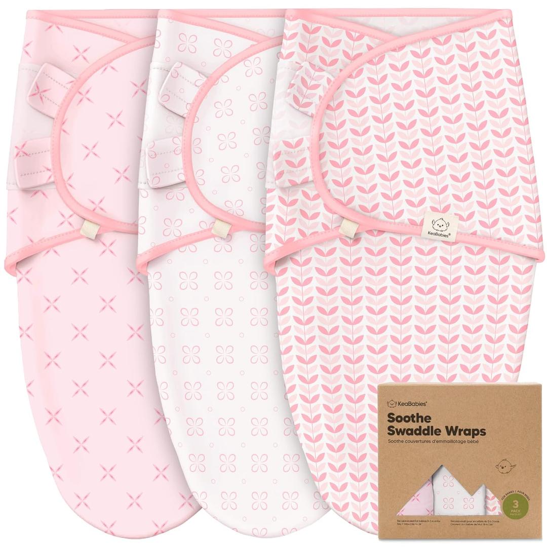 3-Pack Organic Baby Swaddle Sleep Sacks - Swaddles for Newborns, Infant 0-3 Months, Baby Girls, Boys, Soft & Snug Newborn Sleep Sack, Nursery Swaddling Blankets (Blossom) (One Size)