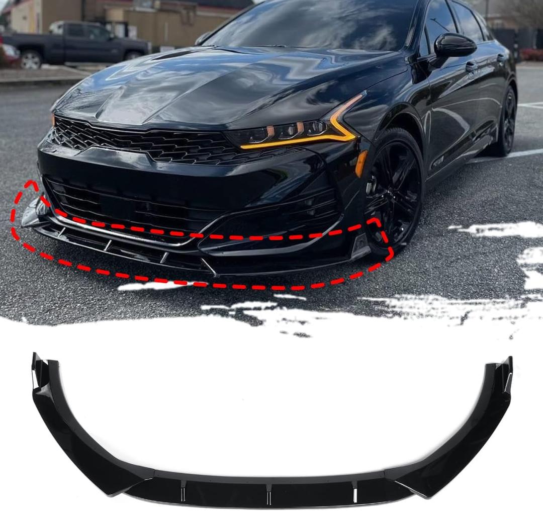 Front Bumper Lip Fit for Kia K5 GT-Line 2020-2025,3 PCS Front Bumper Lip Body Kit Spoiler Compatible with 2020-2025 Kia K5 GT Line Front Splitter, Gloss Black