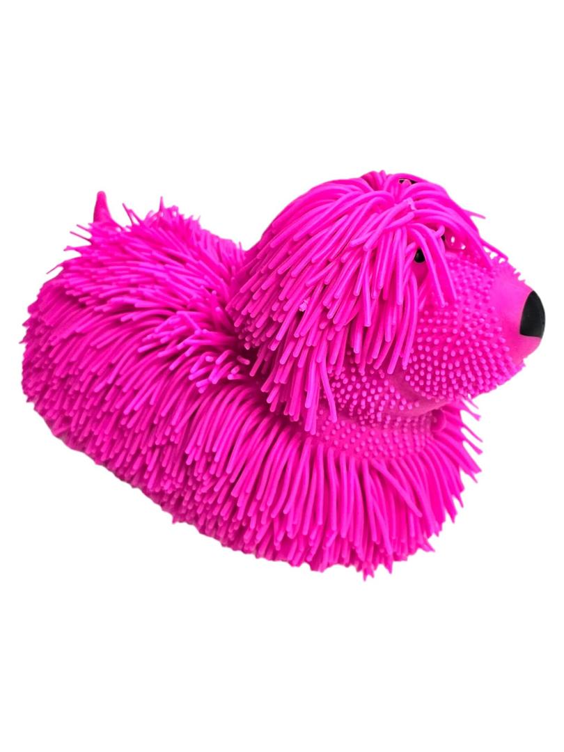 Soft Shaggy Puffer Dog Toy (1 Pink) (8" x 5") Rubber. Filled with air for a Fun Squishy Stretchy Fidget Experience.