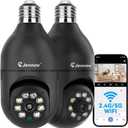 Jennov 2K Light Bulb Security Camera Wireless Outdoor, Indoor Light Socket Cameras for Home Security, Human Detection, 355, Color Night Vision, 5G/2.4G WiFi, Screw in, Compatible with Alexa (Black)