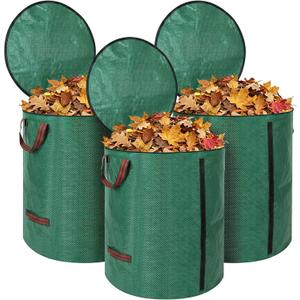 Reusable Leaf Bags 72 Gallon 3 Pack, Heavy Duty Lawn Bags with Lid & Dual Side Support Rods Reusable Yard Waste Bags with Handles Garden Leaf Collector Bag Yard Waste Bin