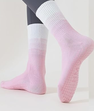 Ivyhouse Pilates Yoga Socks with Grips for Women - Colorful Non Slip Crew Athletic Socks - Cute Grippy Workout Hospital Socks, 3 Pairs, Purple*3