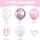 2 x Pink Bow Balloons, 50 Pcs for Girls Birthday Baby Shower Party | 12 Inch Light Pink Pastel Pink White Metallic Bow Print Latex Balloons for Women Princess Bridal Bachelorette Party Decor