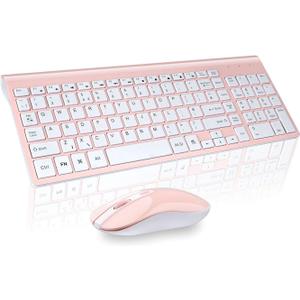 cimetech Wireless Keyboard and Mouse Combo, Compact Silent Ergonomic Scissor Switch Keyboard and Optical Mouse Set, 2.4G Lag-Free Cordless Keyboard Mice for Computer, Mac, Laptop, PC, Windows - Pink
