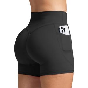 Olmlmt Biker Shorts Women 4.5" with Pockets High Waisted Spandex Yoga Workout Shorts (Large, Black)