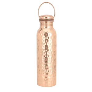 Pure Copper Hammered Water Bottle With Carrying Handle 600 ml - 20.28 Fluid Ounce | Food Grade Silicone Seal, For Sports, Travel and School BPA - Free Sports Water Bottle