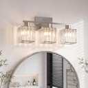 Crystal Bathroom Light Fixtures, 3-Light Brushed Nickel, Vanity Lights for Bathroom Over Mirror, Modern Bath Wall Sconce for Mirror Bedroom Living Room