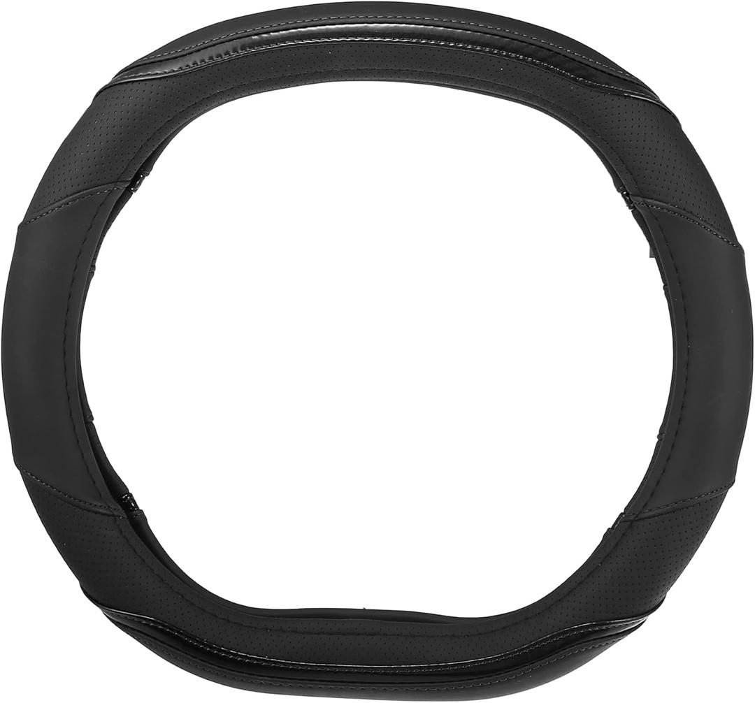 X AUTOHAUX 35cm 13.78'' Car Steering Wheel Cover for 3008 4008 5008 D Type Flat Bottom Micro Fiber Leather Protector Cover for Automotive Interior Black