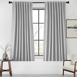 BSfullts Short Length Blackout Curtains for Bedroom 63 Inch Length Pretty Pinch Pleat Drapes Thermal Insulated Traverse Curtain for Track Back Tab Basement Window Stone Grey Drape, Size 52"x63"