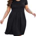 Women's Plus Size Long/Short Sleeve Dress Casual Pleated Swing Dresses with Pockets (XXL)