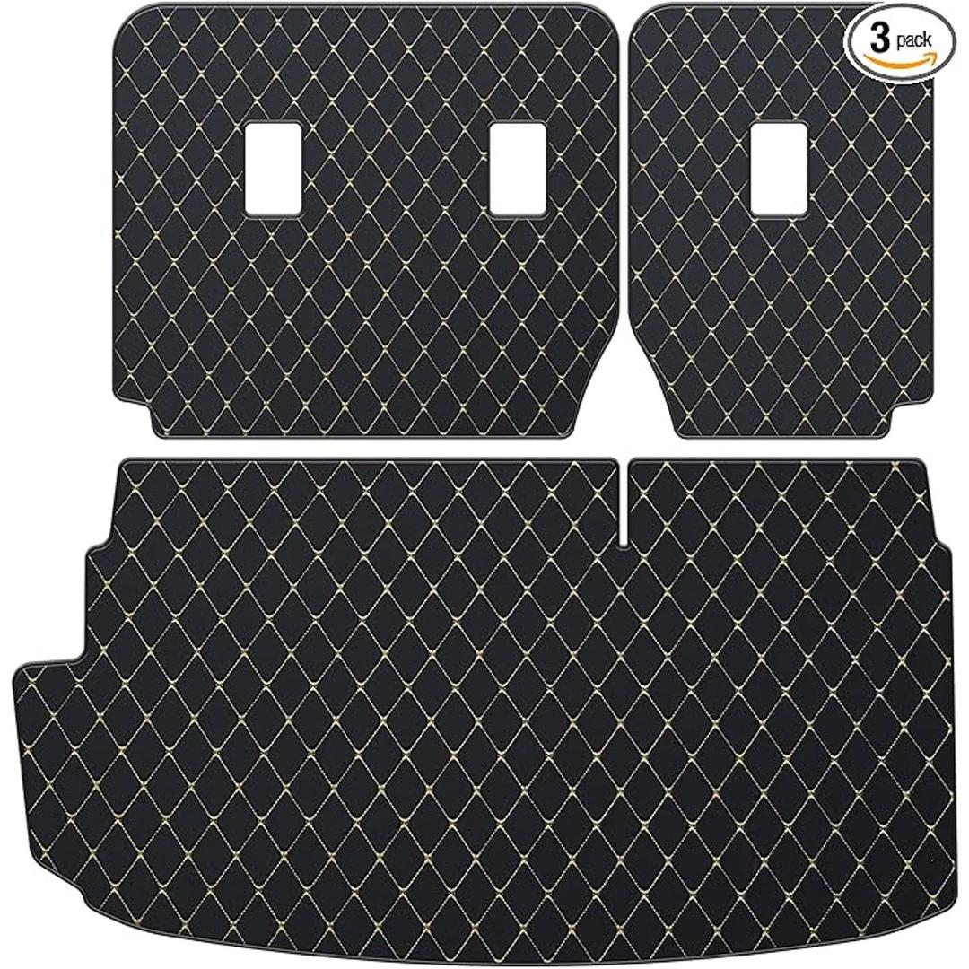 Trunk Mat & Backrest Mat for 2020-2025 Ford Explorer 6&7 Seats - Custom Fit PU Leather Cargo Liner and Rear Backrest Protector - All Weather Anti-Slip Waterproof Cargo Mats (Black Diamond)
