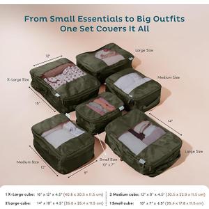 6Pack Large Compression Packing Cubes for Travel  Lightweight Compression Packing Cube Set, WaterResistant Luggage Organizer Bags & Suitcase Organizers, Travel Cubes for CarryOn, Checked Luggage