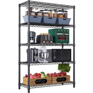 1750 lbs Steel Storage Shelving 5-Tier Utility Shelving Unit Steel Organizer Wire Rack for Home,Kitchen,Office,Garage, 1750 LBS Capacity 17.7" D x 47.2" W x 72.3" H (5 Tier, 17.7" D x 47.2" W x 72.3" H, Black)