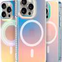 LONLI Hue - Magnetic Case for iPhone 15 Pro - [Compatible with Magsafe] - [360 Shock-Absorbent Bumper] - [Cute and Unique Phone Cover for Girls and Women] - Fluorescent Holographic Iridescent