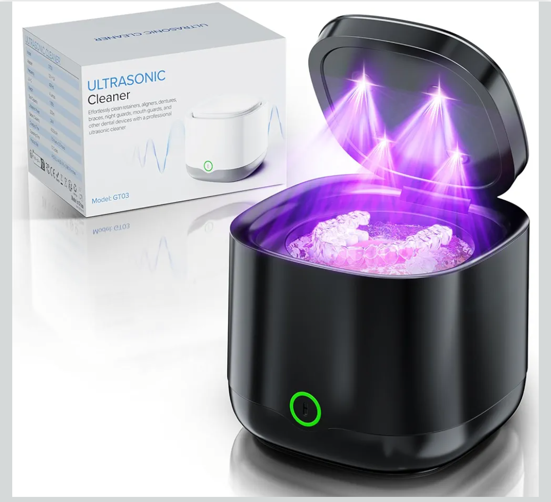 Ultrasonic Retainer Cleaner, 45kHz Retainer Cleaner Machine 4000mAh for Denture, Night Guard, Mouth Guard, Aligner, Brace 24W Dental Cleaning Pod with 4 UV Lights, 200ml Multiple Cleaning Modes